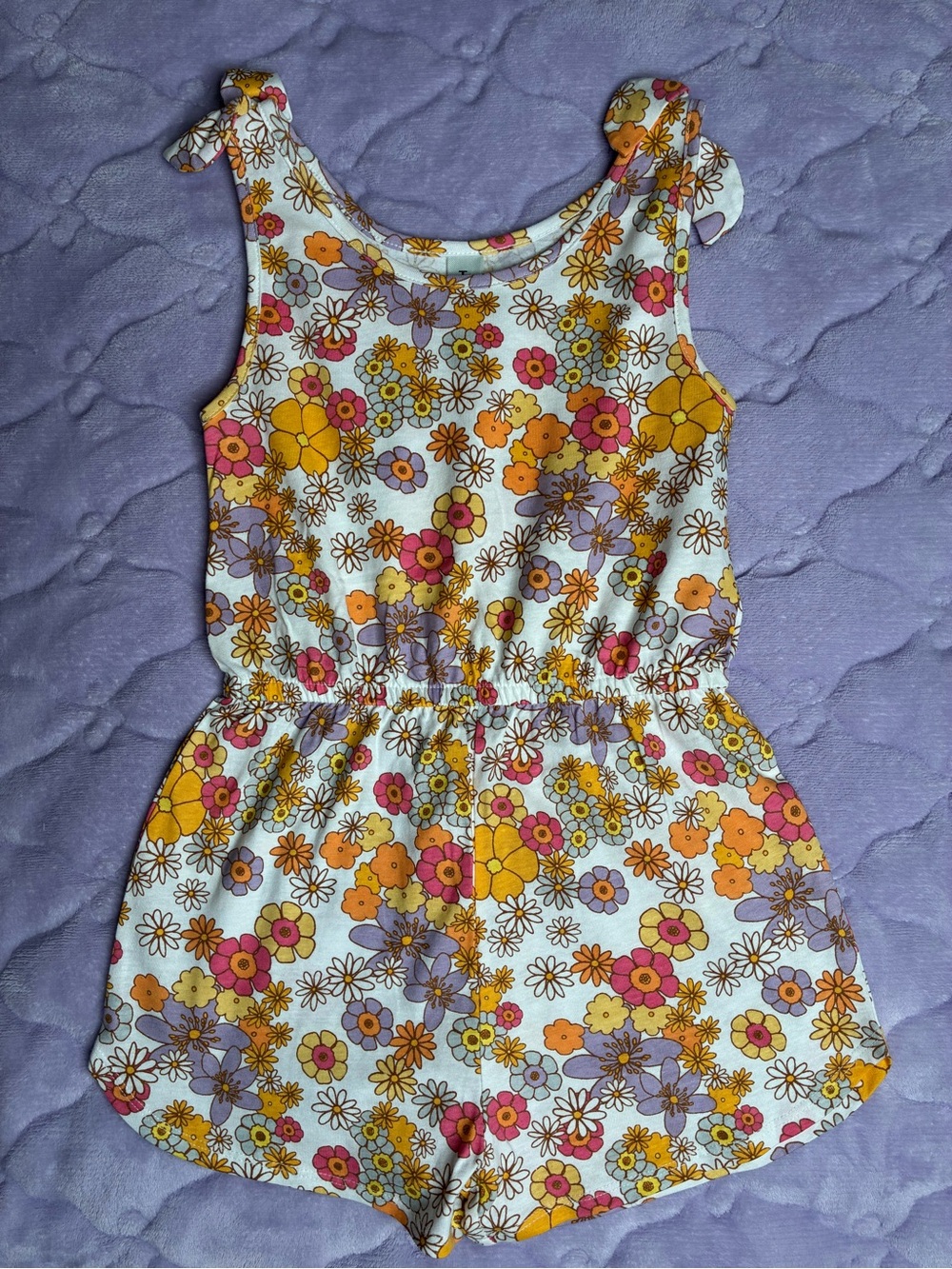 NWOT Tu Kids Size 6 Retro 70s Orange Floral Tie-Shoulder Summer Romper Playsuit